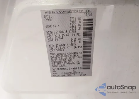 2020 Nissan Pathfinder Sl 4Wd from USA, damaged, VIN 5N1DR2CM3LC646438
